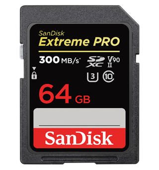 Sandisk SDXC Extreme Pro 64 GB 300MB V90, 300 MB/s lese og 260 MB/s skrive
