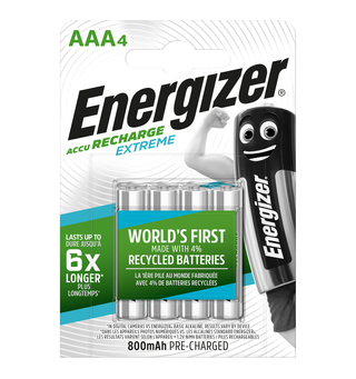 Energizer Extreme Recharge AAA Oppladbare batterier 800mAh, 4pk