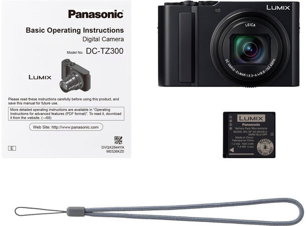 Panasonic Lumix TZ300, Sort 1 inch BSI Sensor, 15x Optical zoom 
