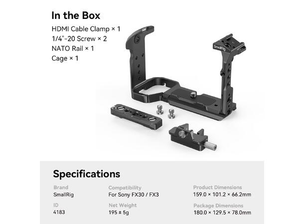 SmallRig 4183 Cage For Sony FX30 / FX3 Cage for Sony FX3/30 Ny utgave 