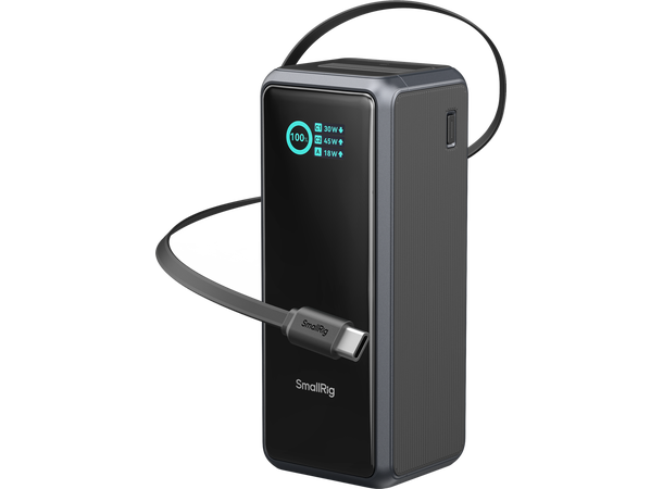 Smallrig 6108 Nano72 Power Bank 20 000 mAh, innebygd USB-C ledning 