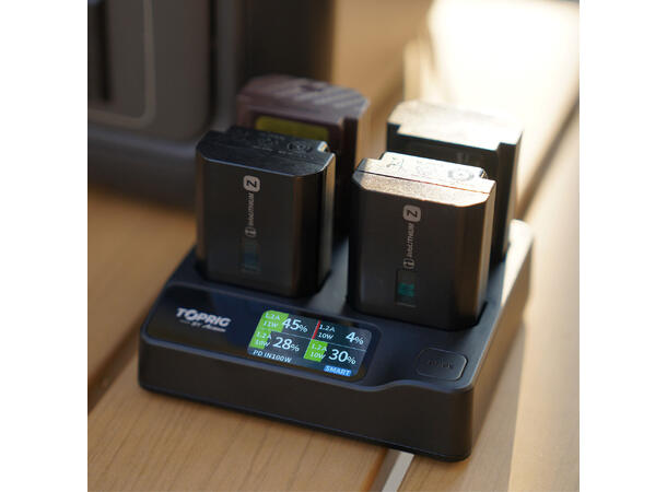 Accsoon TopRig 100W 4-Bay hurtiglader Fire NP-FZ100 batterier 