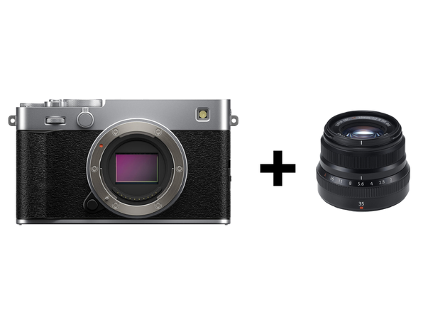 Fujifilm X-E5 sølv, med XF 35mm f/2 WR Kompakt med IBIS og rå bildekvalitet 