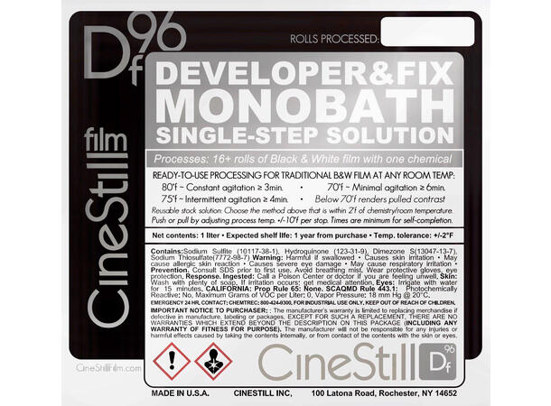 CineStill DF96 B&W Monobath Powder Fremkaller og fiks for S/H. Pulverform