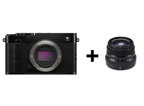 Fujifilm X-E5 sort, med XF 35mm f/2 WR Kompakt med IBIS og rå bildekvalitet 
