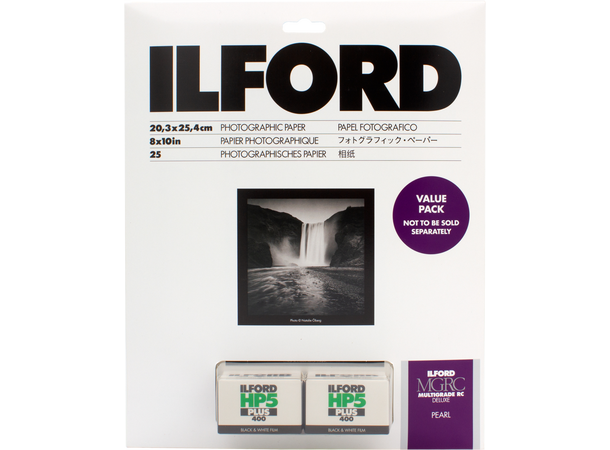 Ilford Multigrade RC Deluxe Pearl 20,3x25,4 cm. inkludert 2 stk HP5 filmer 