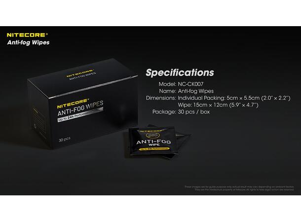 Nitecore Anti-fog Wipes Anti-dugg kluter, 30stk 