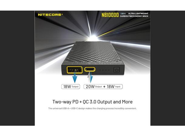 Nitecore NB10000 Powerbank Gen2 10 000mAh. Solid, lett og kompakt. IPX5