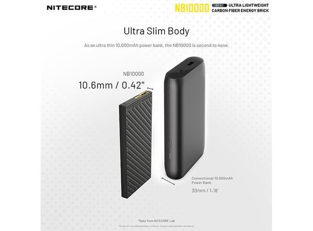 Nitecore NB10000 Powerbank Gen 2 10 000mAh. Solid, lett og kompakt. IPX5 