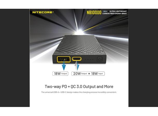 Nitecore NB10000 Powerbank Gen 2 10 000mAh. Solid, lett og kompakt. IPX5 
