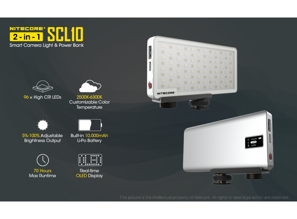 Nitecore SCL10 Powerbank og Videolys 2-in-1 Smart Camera Lys og Powerbank