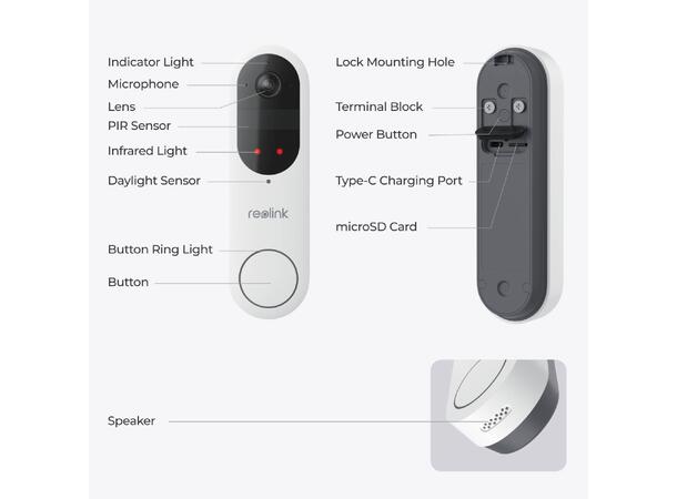 Reolink Doorbell Battery Sort 2K, Dual-Band Wifi, 7000mAh, Deteksjon 