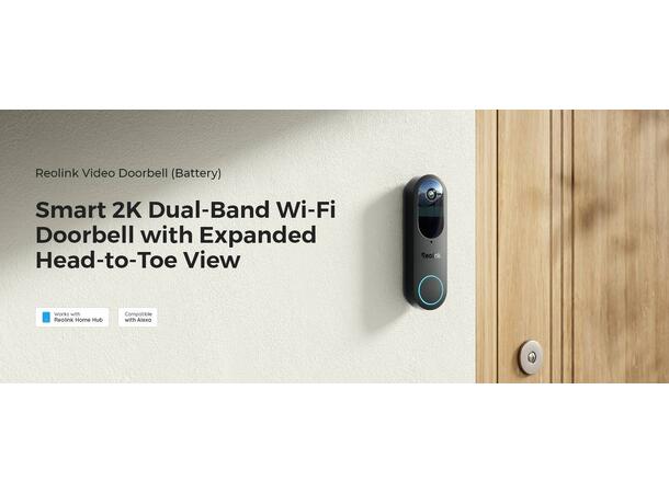 Reolink Doorbell Battery Sort 2K, Dual-Band Wifi, 7000mAh, Deteksjon 