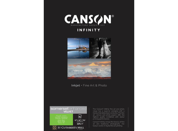 Canson Somerset ENHANCED VELVET 25 ark A3+  (Radiant White) 330 gsm 