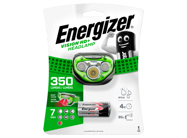 Energizer Vision Headlight HD+ LED hodelykt inkl 3stk AAA batterier 