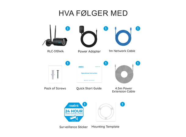 Reolink RLC-510WA W320 Hvit Utendørs wifi kamera, 5MP, IP66 
