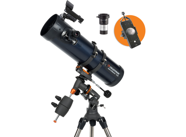 Celestron Astromaster 130EQ med telefonadapter og T2-Barlow 