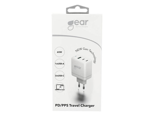 Gear Lader GAN 220V 2xUSB-C+1xUSB-A PD Hurtiglader. 45W+18W+5A (total 65W) Hvit 