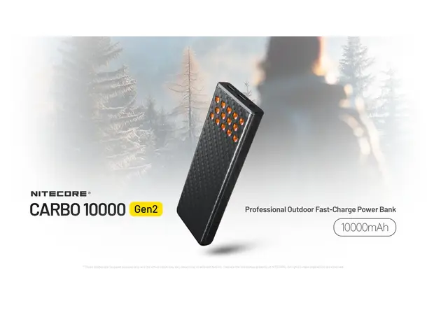 Nitecore Carbo 10000 Gen2 Powerbank 10000mAh, 30W IPX8. Lett, kun 170g 