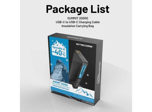 Nitecore Summit 20000 Powerbank 20000mAh IPX5 For kalde temperaturer 