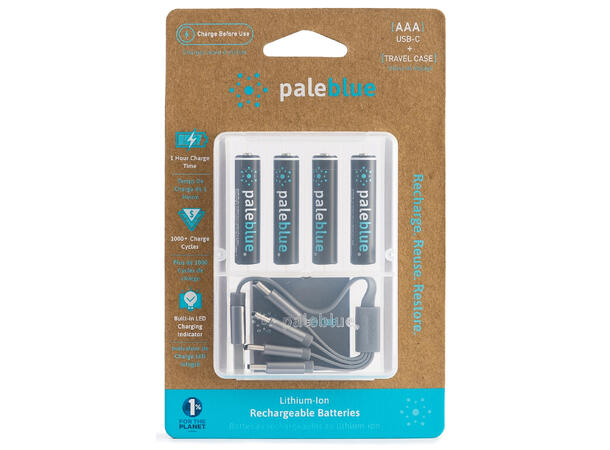 Pale Blue Li-Ion Rechargeable AAA 4-pkn AAA batteri m/ 4x1 ladekabel USB-C