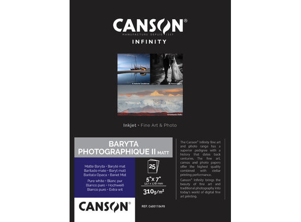 Canson Baryta Photographique II matt 5X7 25 ark, 13x18, 310gsm 