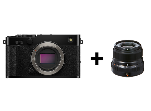 Fujifilm X-E5 sort, med XF 23mm f/2 WR Kompakt med IBIS og rå bildekvalitet 