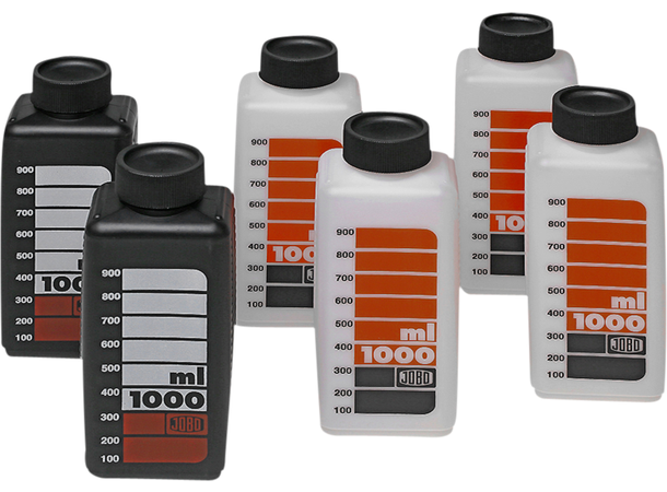 Jobo Bottle Kit 1000ml Sett med 2 svarte, og 4 hvite flasker