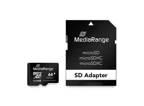 MediaRange Micro SDXC 64GB med adapter Class 10 MicroSD inkl. SD-adapter 