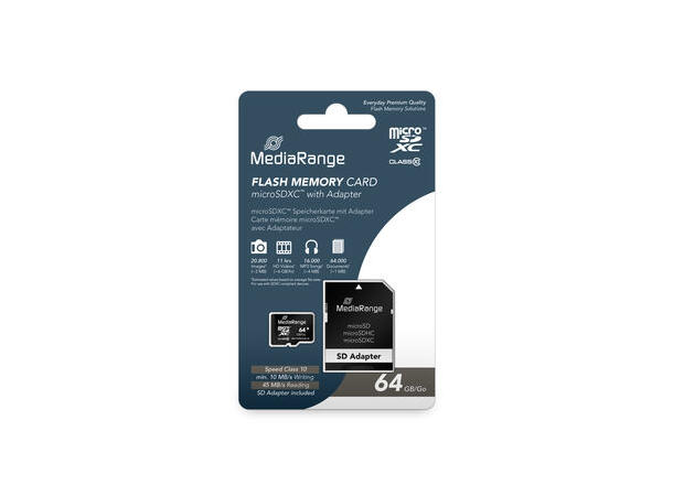 MediaRange Micro SDXC 64GB med adapter Class 10 MicroSD inkl. SD-adapter 