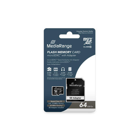 MediaRange Micro SDXC 64GB med adapter Class 10 MicroSD inkl. SD-adapter