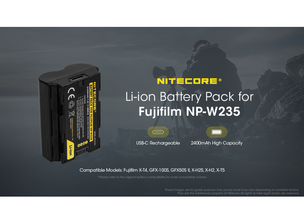 Nitecore NP-W235C USB-C Ladbart batterialternativ NP-W235 