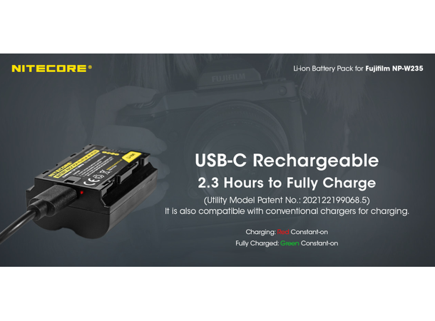 Nitecore NP-W235C USB-C Ladbart batterialternativ NP-W235 