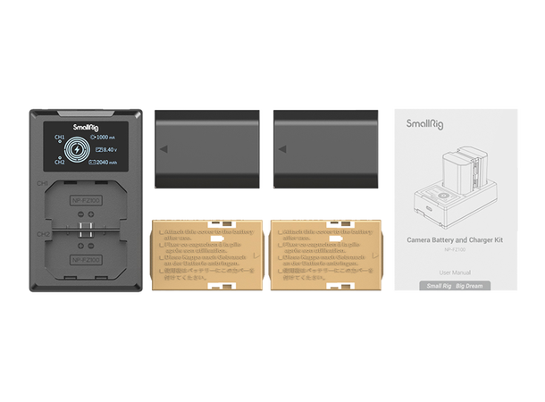 Smallrig 3824 NP-FZ100 Batteri/Lader-kit Dobbel lader for Sony NP-FZ100 