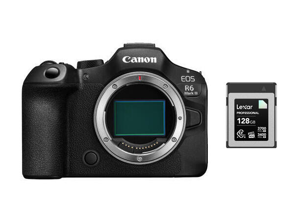 Canon EOS R6 Mark III kamerahus kit Inkl Lexar CFexpress minnekort 128GB 