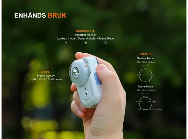 Fenix HL17R hodelykt 500lm Hvit/Rød/RGB Ultralett lykt med klips og magnet 