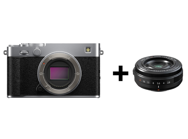 Fujifilm X-E5 sølv, med XF 27mm f/2.8 WR Kompakt med IBIS og rå bildekvalitet 