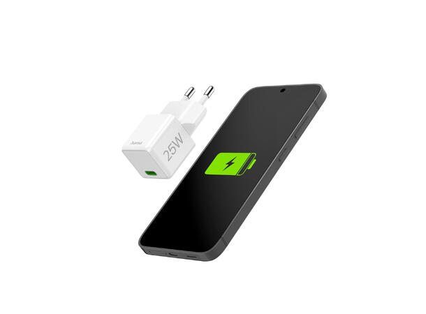 Hama Mini Fast Charger USB-C PD 25W Liten lader, stor kraft. Hvit 