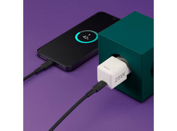 Hama Mini Fast Charger USB-C PD 25W Liten lader, stor kraft. Hvit 