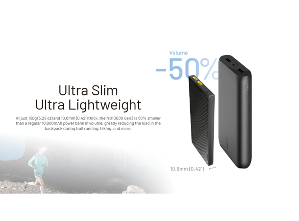 Nitecore NB10000 Powerbank Gen 3 10 000mAh, Superkompakt. IPX5 