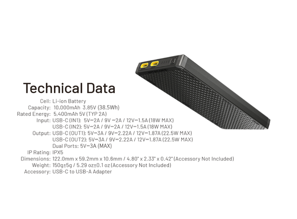 Nitecore NB10000 Powerbank Gen 3 10 000mAh, Superkompakt. IPX5 