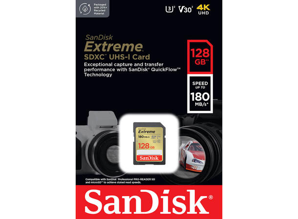 Sandisk SDXC Extreme 128GB 180MB/s UHS-I C10 V30 U3 