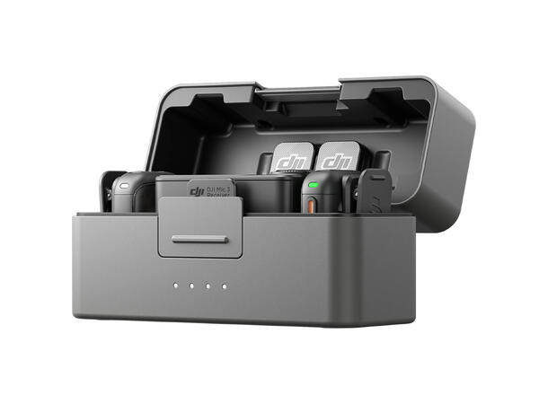 DJI Mic 3 (2 TX + 1 RX + Charging Case) to sendere, en mottaker, ladeetui 
