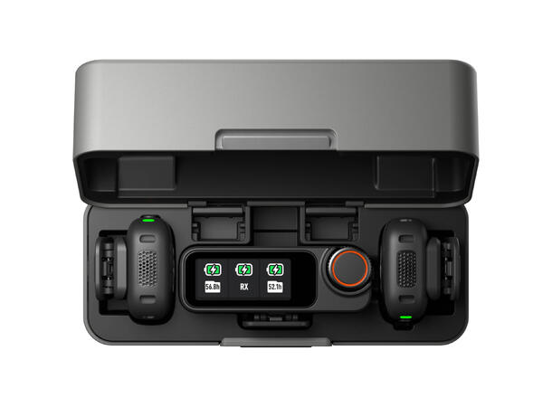 DJI Mic 3 (2 TX + 1 RX + Charging Case) to sendere, en mottaker, ladeetui 