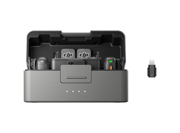 DJI Mic 3 (2 TX + 1 RX + Charging Case) to sendere, en mottaker, ladeetui 