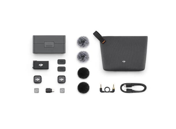 DJI Mic 3 (2 TX + 1 RX + Charging Case) to sendere, en mottaker, ladeetui 