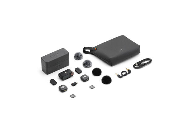 DJI Mic 3 (2 TX + 1 RX + Charging Case) to sendere, en mottaker, ladeetui 