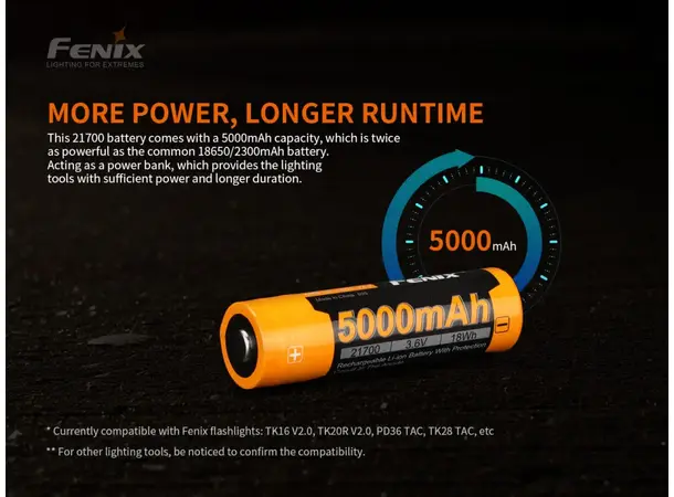 Fenix ARB-L21-5000 V2 21700 batteri 5000mAh batteri 