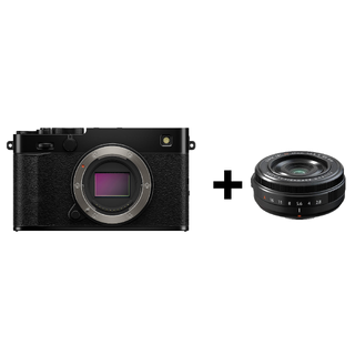 Fujifilm X-E5 sort, med XF 27mm f/2.8 WR Kompakt med IBIS og rå bildekvalitet