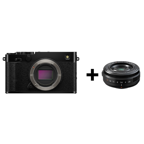 Fujifilm X-E5 sort, med XF 27mm f/2.8 WR Kompakt med IBIS og rå bildekvalitet